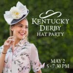 Woman in a floral shirt and large white hat smiles outdoors; text reads 
