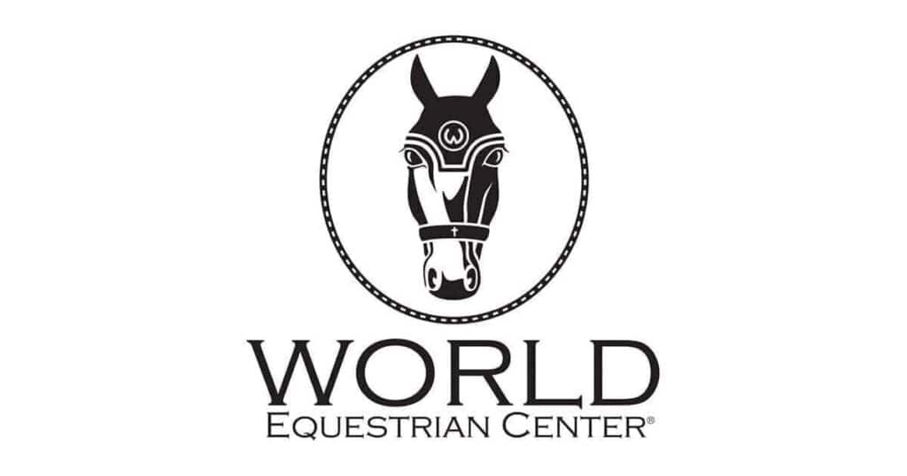 Logo of the World Equestrian Center featuring a stylized horse head inside an oval above the text 