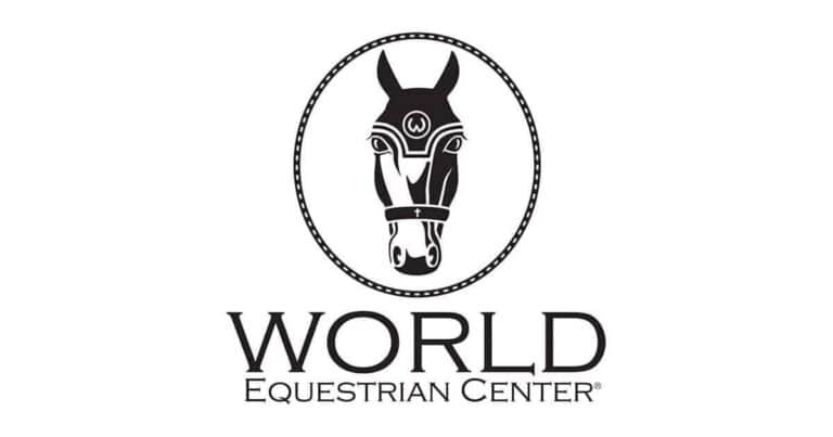 Logo of the World Equestrian Center featuring a stylized horse head inside an oval above the text "World Equestrian Center.