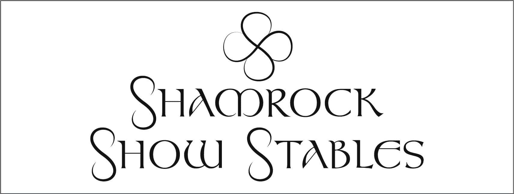 Text logo reading "Shamrock Show Stables" in decorative font with a simple shamrock symbol above the text on a white background.