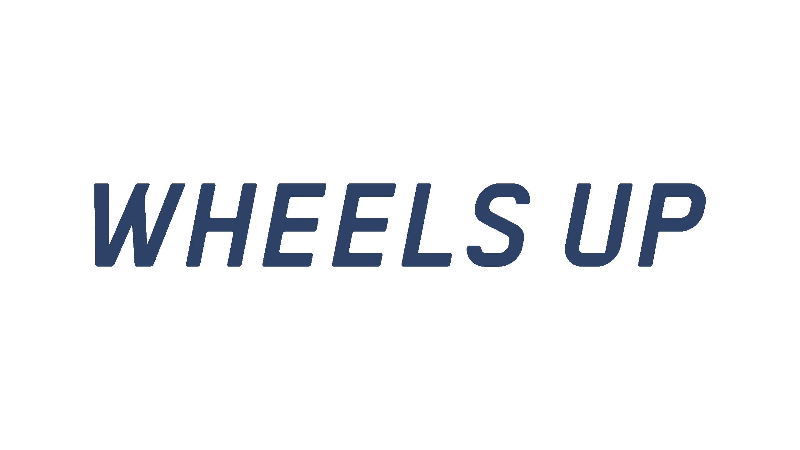 Blue text reading "WHEELS UP" in uppercase letters on a white background.