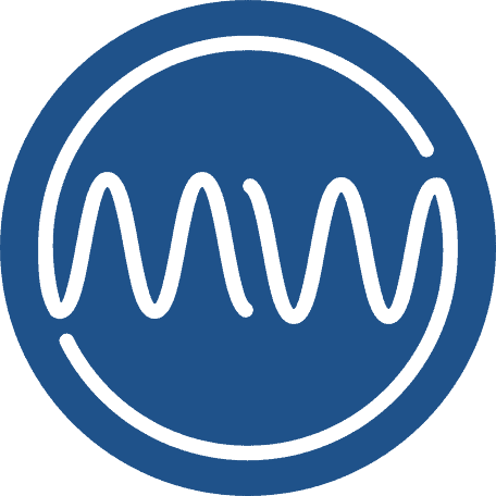 A blue circle with a white wavy line running horizontally through its center, partially enclosed by a white circular outline.