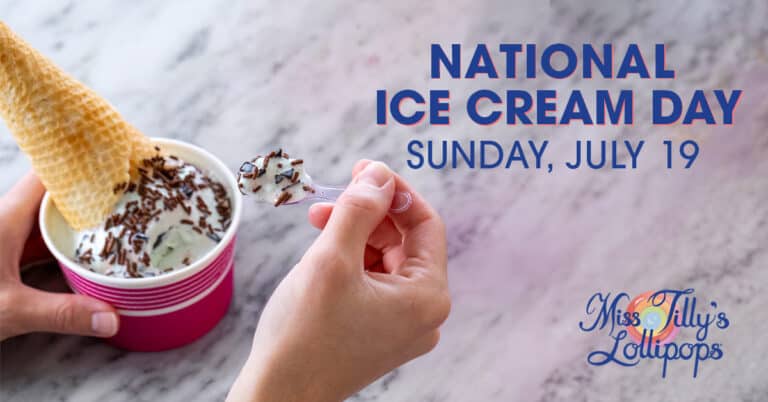 A person holds a cup of ice cream with chocolate sprinkles and a waffle cone; text reads 