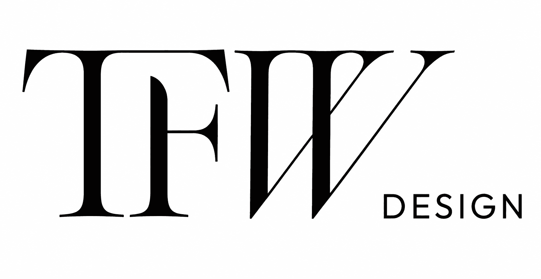 Black text logo with large “TFW” in a serif font and the word “DESIGN” in a smaller sans-serif font on a white background.