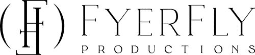 The logo shows stylized letters “FF” enclosed in parentheses, next to the text “FyerFly Productions” in thin, uppercase font on a light background.