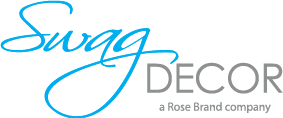 Swag Decor logo with “Swag” in blue script, “DECOR” in gray caps, and “a Rose Brand company” in smaller gray text underneath.