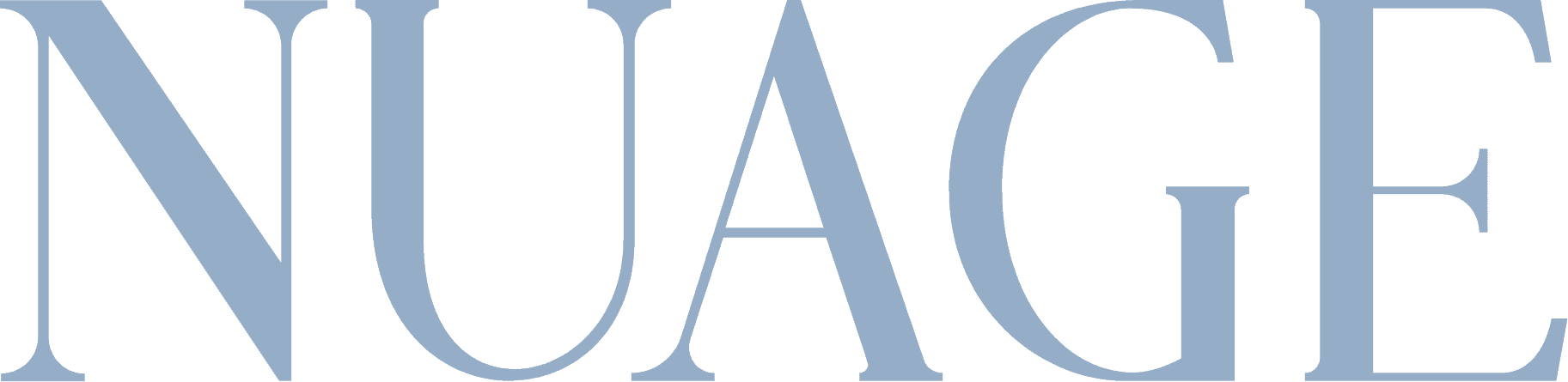 Large, light blue capital letters spelling “NUAGE” on a white background.