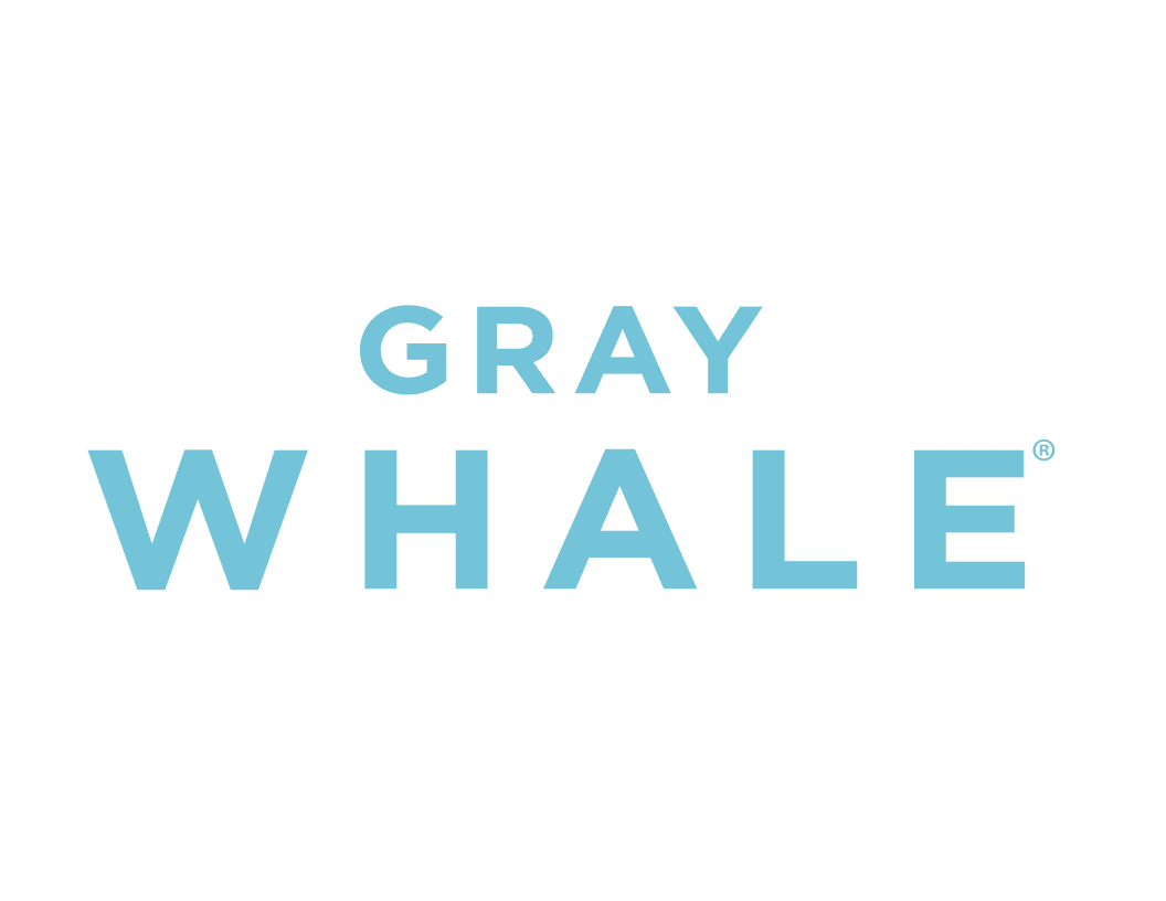 The text “GRAY WHALE” in light blue sans-serif font, with a registered trademark symbol after the word whale.