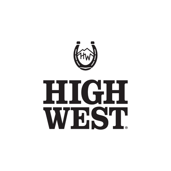 High West logo featuring a horseshoe surrounding a mountain peak icon above the text “HIGH WEST”.