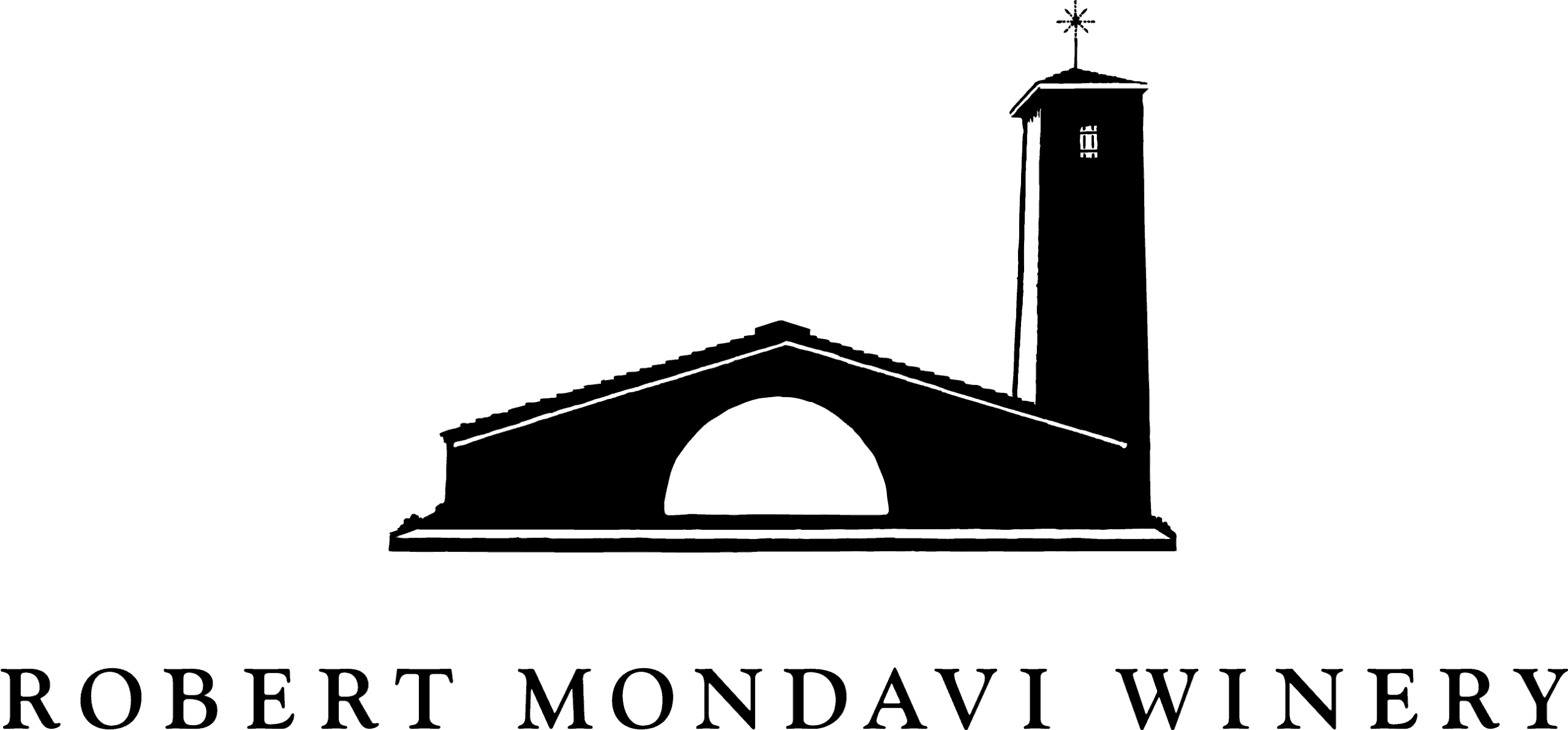 Robert Mondavi Winery logo featuring a stylized building silhouette and bell tower.